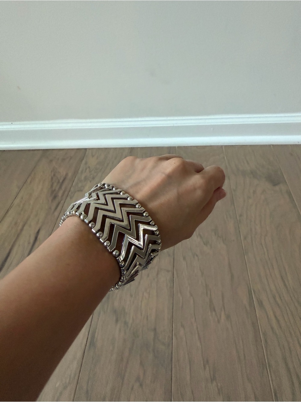 Y2K Silver Chenron Cuff Bracelet